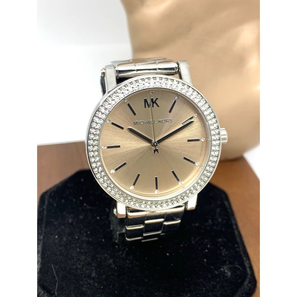Michael Kors Women's Watch MKO-1050 Quartz Rose Dial Silver Stainless Steel 38mm - Picture 1 of 13